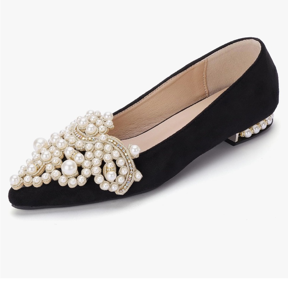 Elegant Black Pearl Embellished Women's Flats
